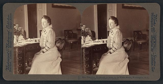 Mrs. Theodore Roosevelt, at home in the White House,...