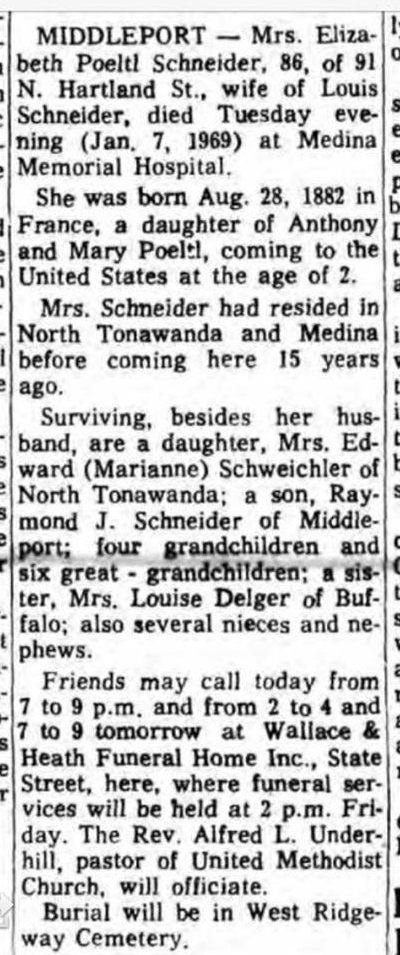 Elizabeth (Peoltl) Schneider obituary