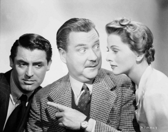 Nigel Bruce and Cary Grant and Joan Fontaine.