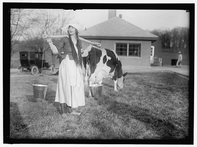 ECKLES, VIRGINIA. IN DUTCH DAIRY-MAID COSTUME, WITH COW