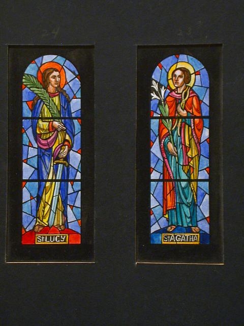 [Design drawing for stained glass window with St Lucy...