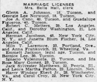 Arizona Daily Star Marriage Licenses June 24 1945
