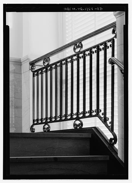 Third floor, detail view of wrought iron railing -...