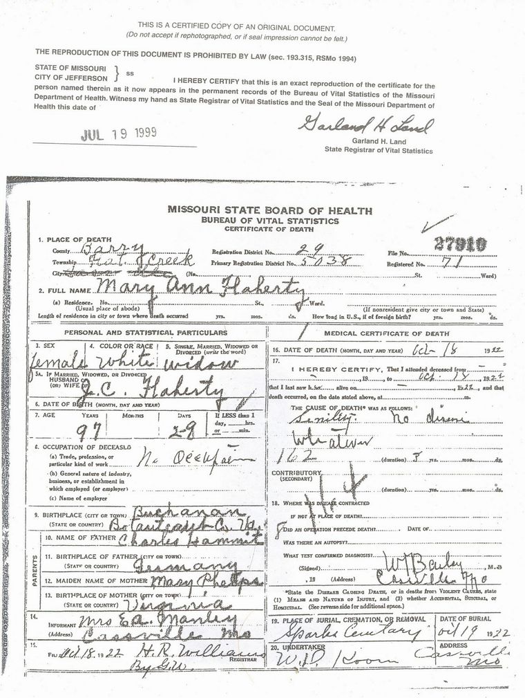 Flaherty Death Certificate