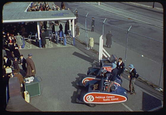 World's Fair. American Express Travel Service carts