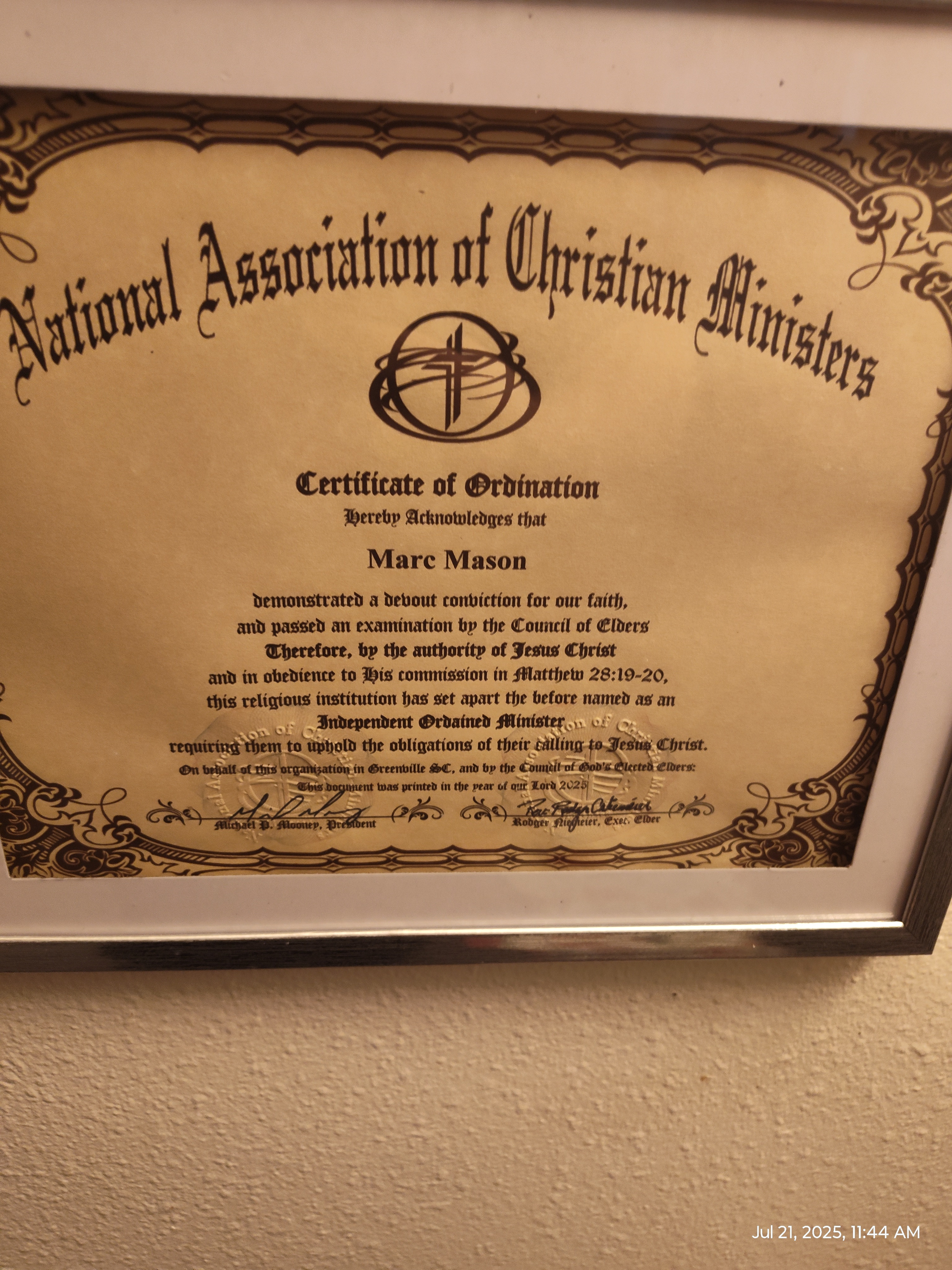 Credentials of Ministry