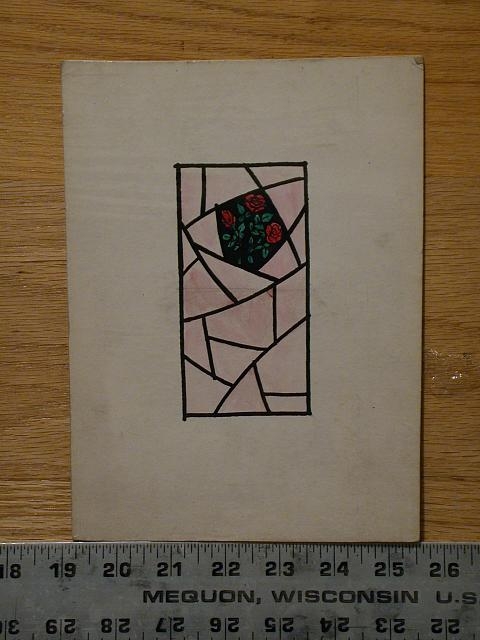 [Design drawing for stained glass window with three roses...