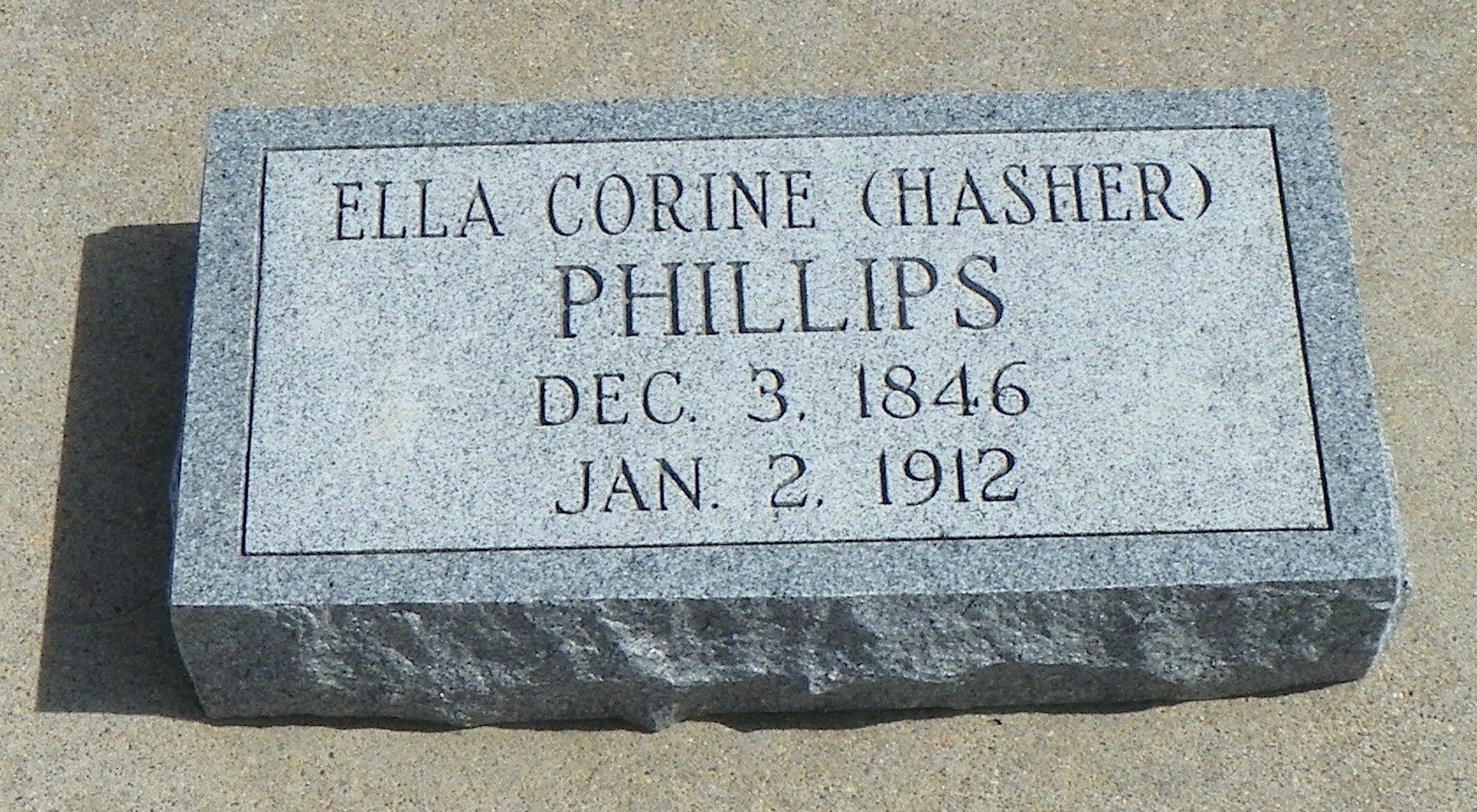 Ella Corine Hasher Phillips Headstone
