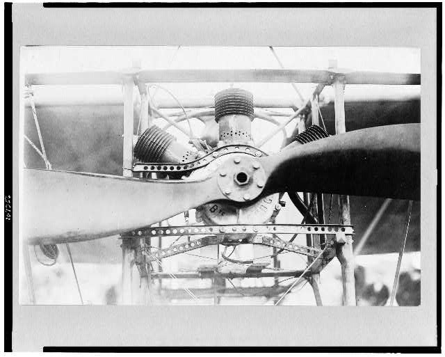 [Front of Louis Blériot's airplane, showing engine and...