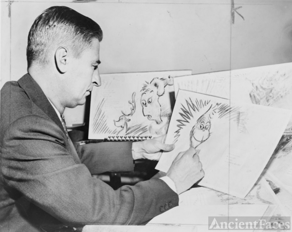 Dr Seuss drawing the Grinch 1957