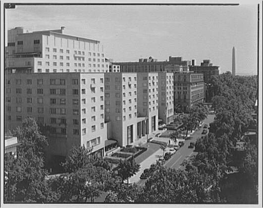 Statler Hotel. Elevated view of Statler Hotel with...