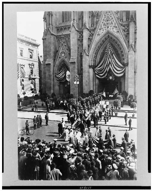 [People outside of St. Patrick's Cathedral, during...