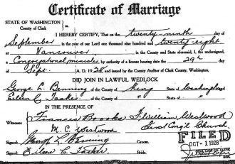 Constance Tasker & George Benning, 1929 marriage license