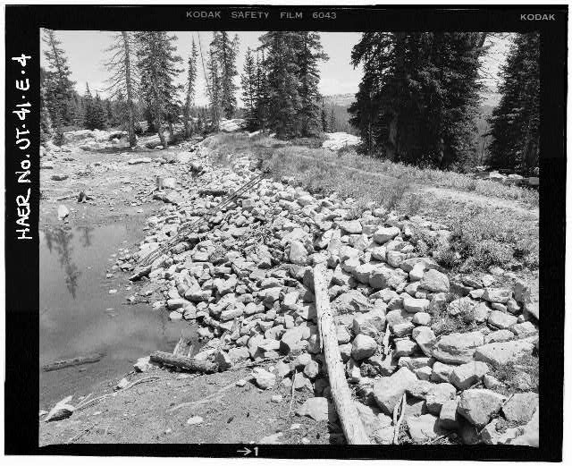 4. VIEW SHOWING UPSTREAM FACE OF DAM, WITH OUTLET GATE,...