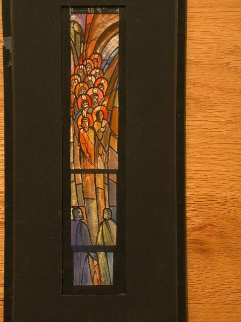 [Design drawing for stained glass window showing...