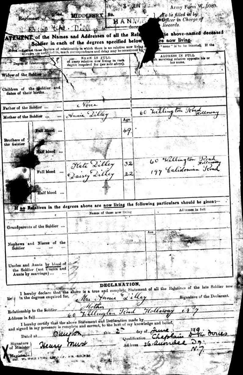 William James Dilley, 1919 document
