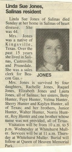 Linda Sue (Hunter) Jones Obituary