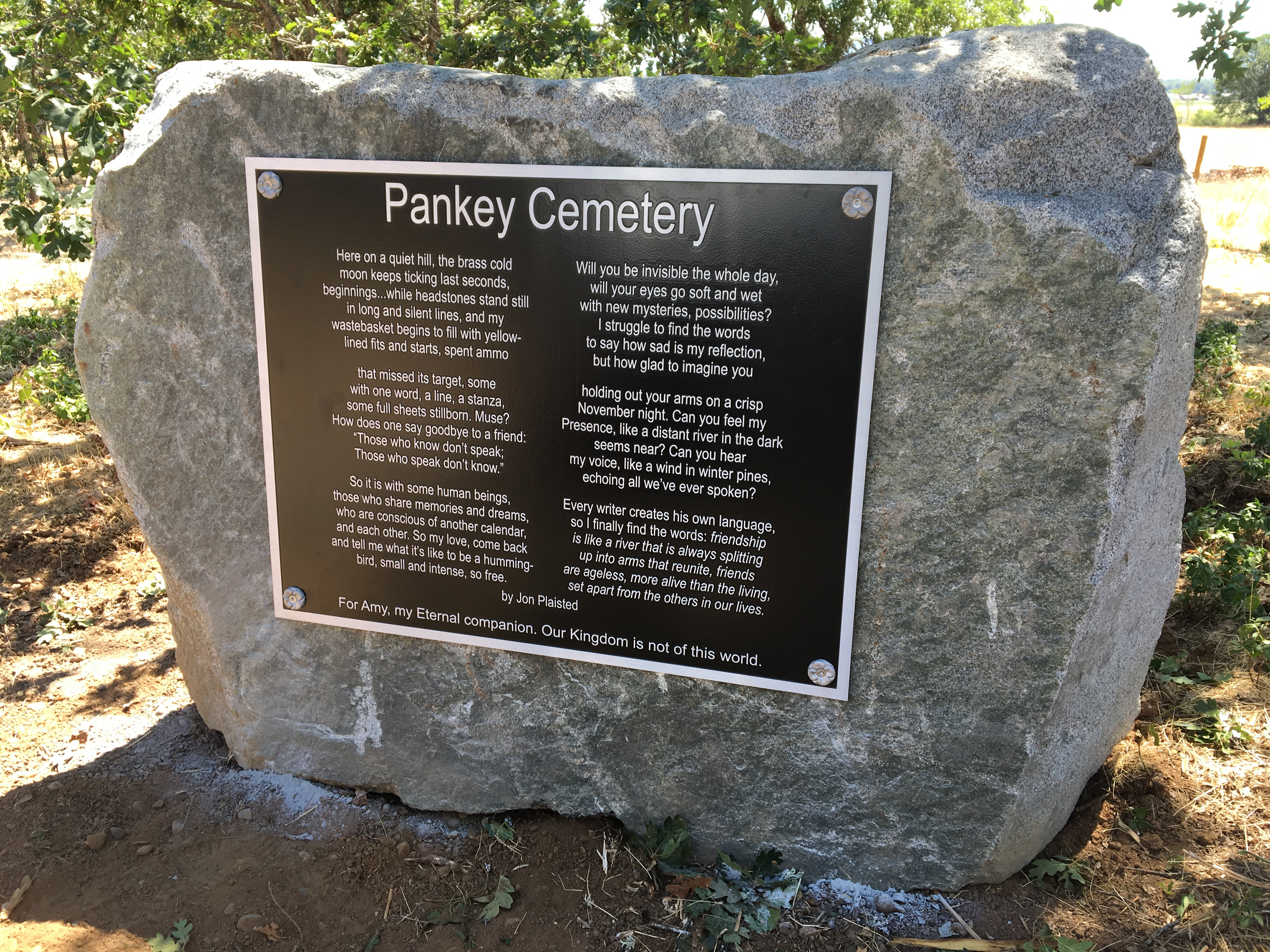 Poem “Elegy for Amy” in Pankey Cemetery 