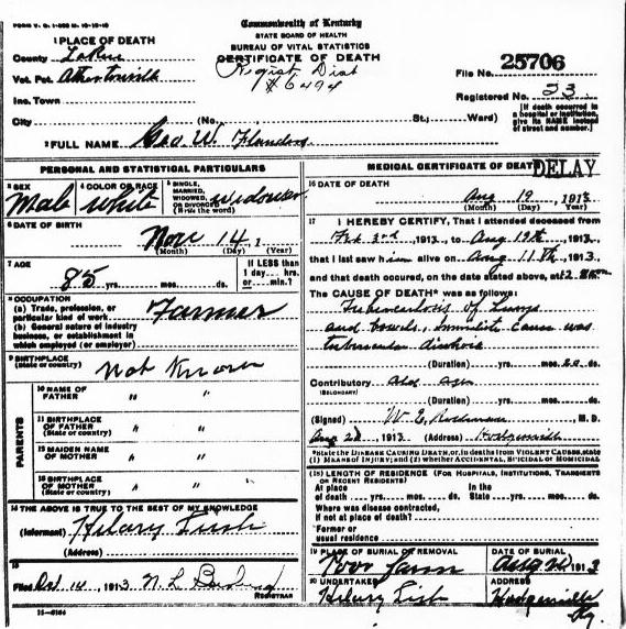 Death Certificate: George Washington Flanders