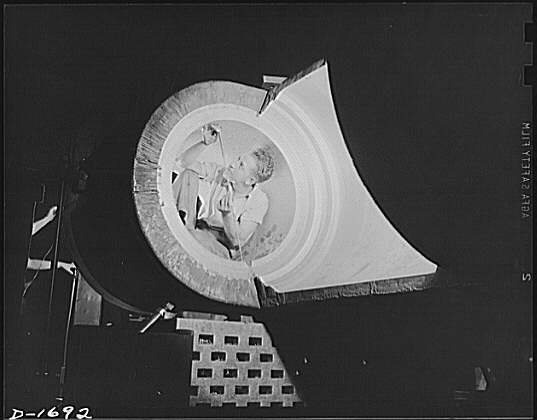 Shipbuilding (Newport News). This craftsman is measuring...