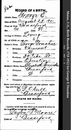 George Edward Donahue--Maine, U.S., Birth Records, 1715-1922(1901)