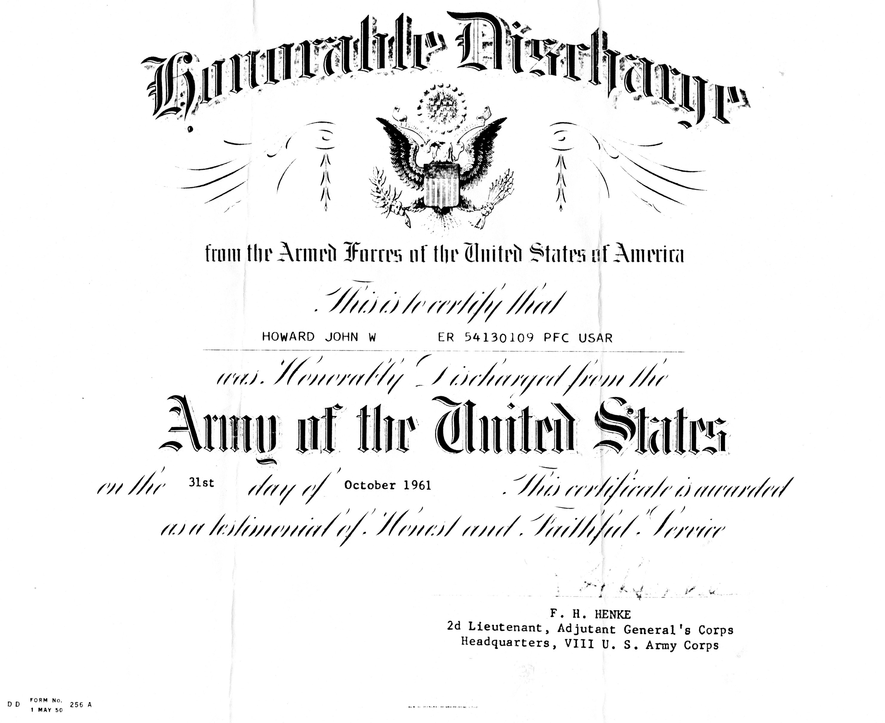 John W Howard Discharge Paper