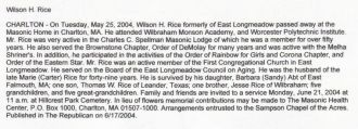 Wilson Rice Obituary
