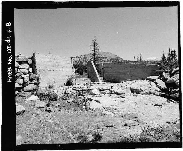 7. VIEW OF CONCRETE SPILLWAY (FREEBOARDS REMOVED),...