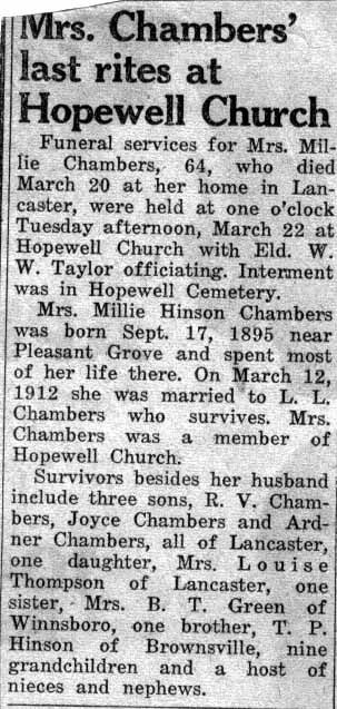Millie Chambers Obit