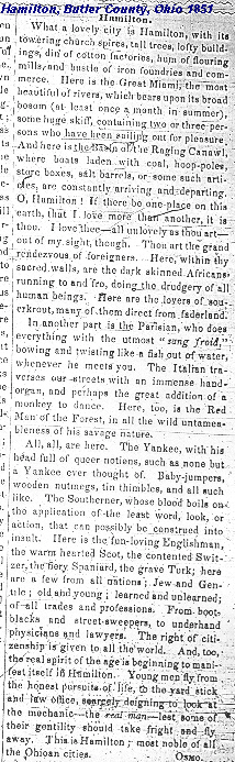 Story in Hamilton, Ohio's 1851 newspaper