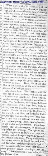 Story in Hamilton, Ohio's 1851 newspaper