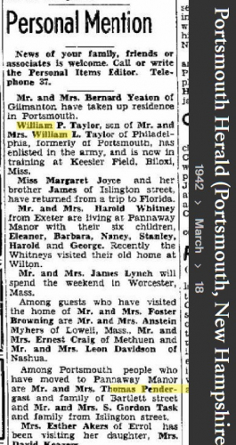 Thomas William Pender Jr--Portland Press Herald (Portland, Maine) 18 mar 1942