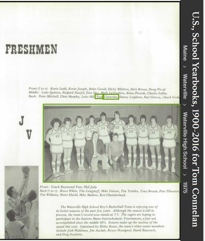 Thomas Michael "Slo" Connellan --U.S., School Yearbooks, 1900-2016(1975)Freshman JV Basketball