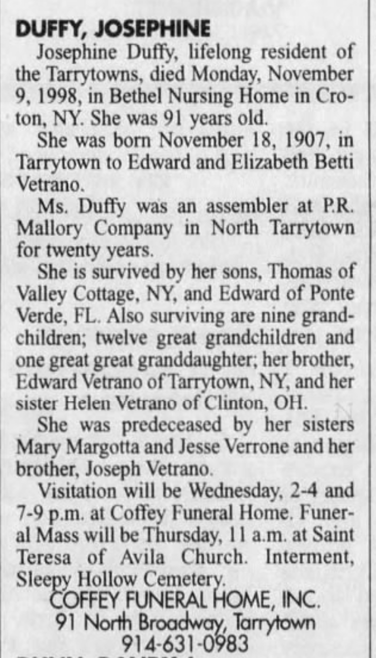Josephine Duffy Obituary 