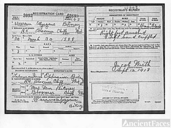 World War I Draft Card