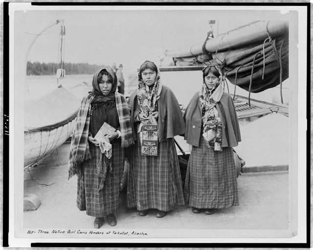 Three native girl curio venders at Yakutat, Alaska /...