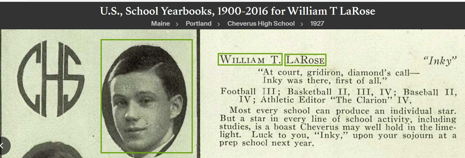 William Thomas LaRose --U.S., School Yearbooks, 1900-2016(1927)