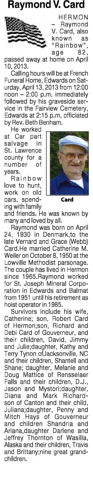 Raymond V. Card Obituary