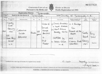 Catherine Smith Fenwick Death Certificate, UK