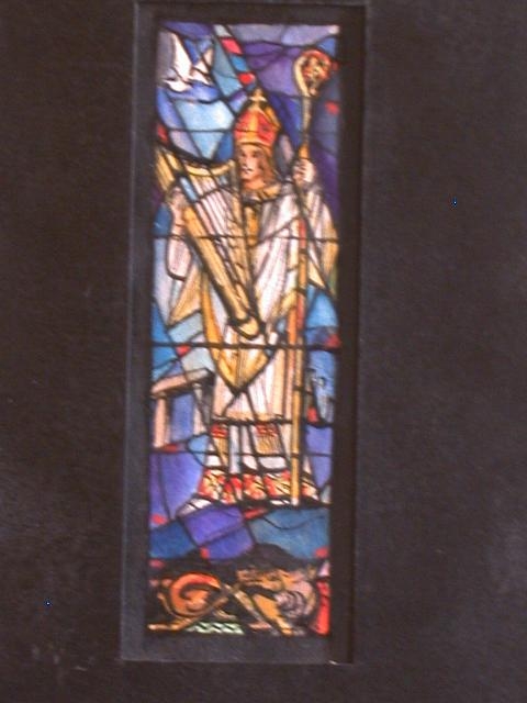 [Design drawing for stained glass window with St. David...
