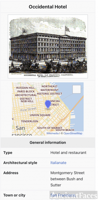Occidental hotel and bar San Francisco California in 1860’s Edmund Murphy worked there in 1860’s before Sacramento and utah