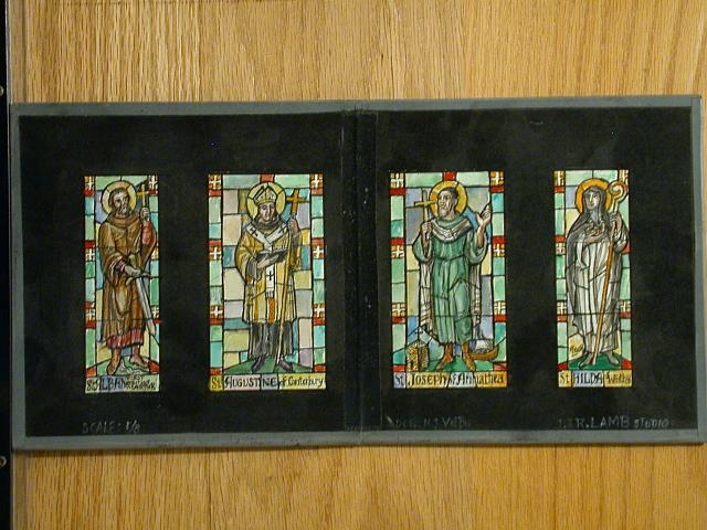[Design drawing for stained glass window with St. Alban;...
