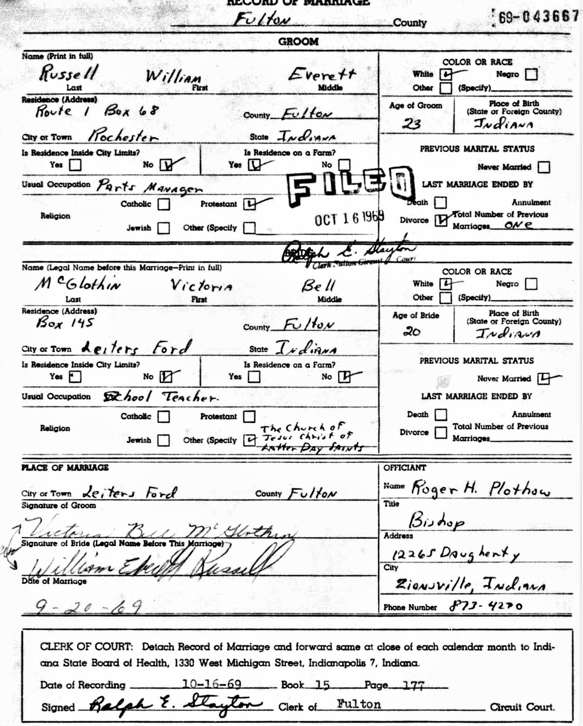William's marriage to Victoria Bell McGlothin William's marriage to Victoria Bell McGlothin