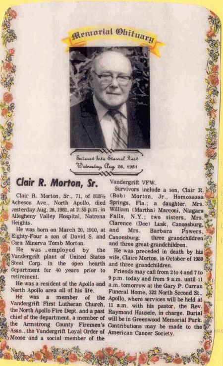 Obituary of Clair R. Morton, Sr