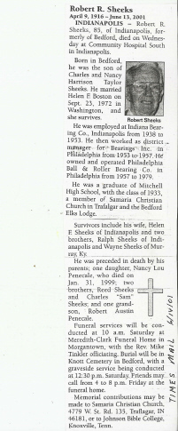 Obituary of Robert R. Sheeks of Indianapolis, Indiana, 1916-2001