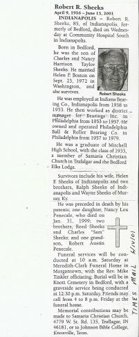 Obituary of Robert R. Sheeks of Indianapolis, Indiana, 1916-2001