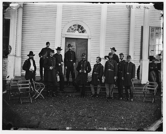 [Culpeper, Va. Gen. George G. Meade and staff on steps of...