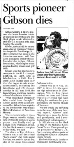 "Sports pioneer Gibson dies"
