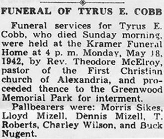 Tyrus Ellis Cobb (Sr) Obituary 1942