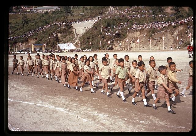[School children lining up for the birthday parade in...